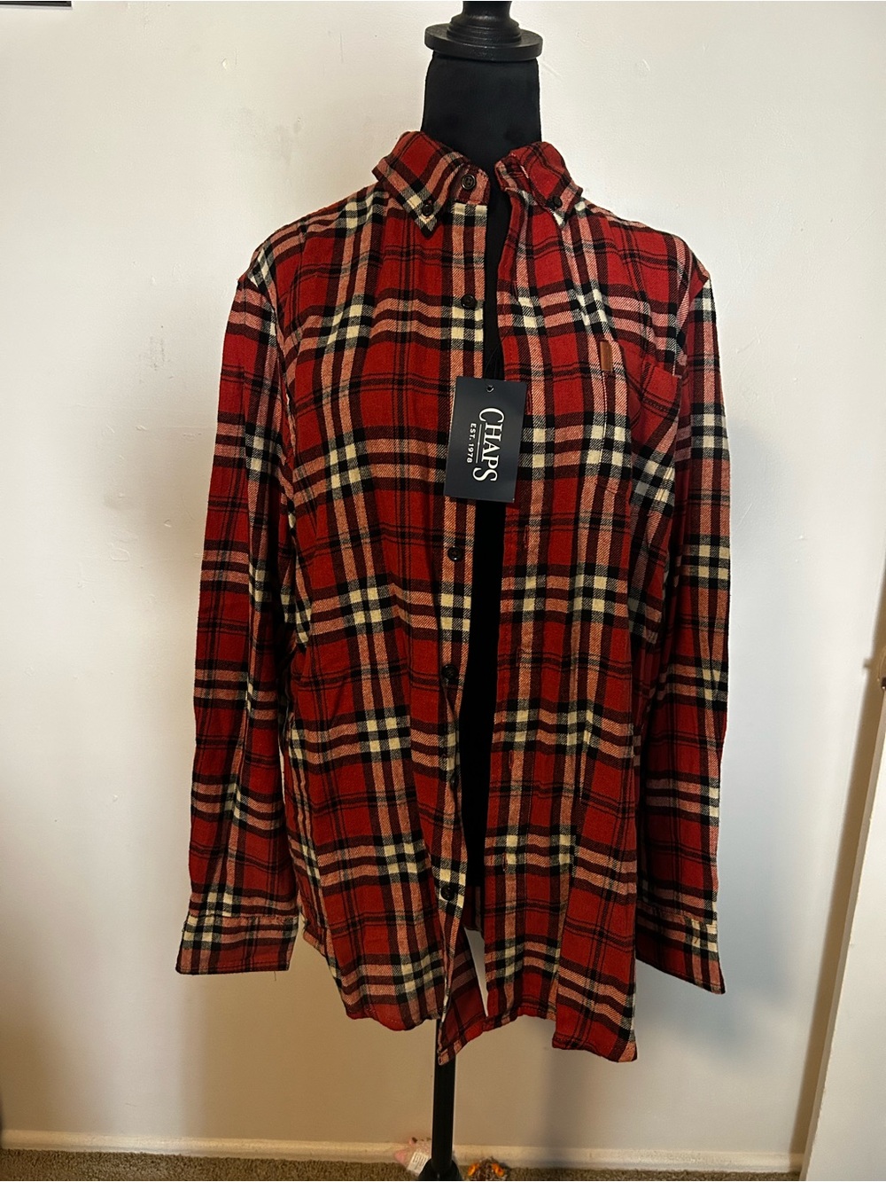 Chaps Women's Red Black Cream Plaid Button-Down Shirt